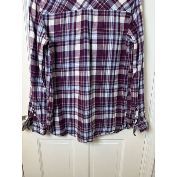 Le Tigre Women’s Button Up Plaid Purple Blue White Soft Flannel Size Large - Picture 7 of 11